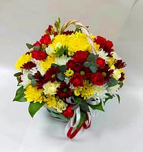 Цветочная композиция из Хризантемы и Розы в корзине в Адамовка